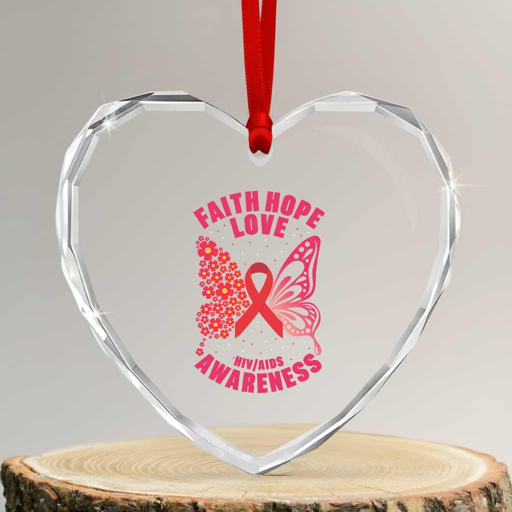 Faith Hope Love HIV Butterfly Heart Crystal Glass Ornament Awareness Month Gift - Wonder Print Shop