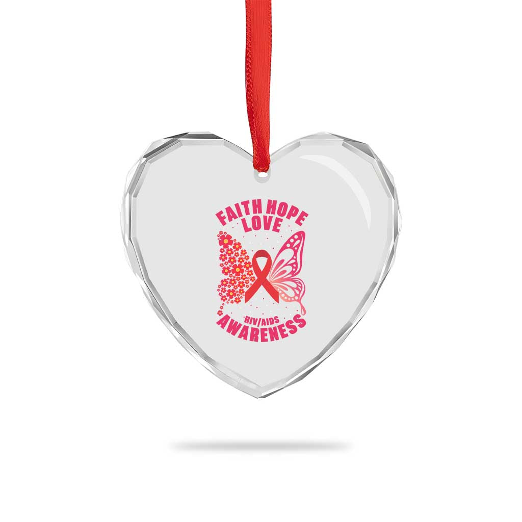 Faith Hope Love HIV Butterfly Heart Crystal Glass Ornament Awareness Month Gift - Wonder Print Shop