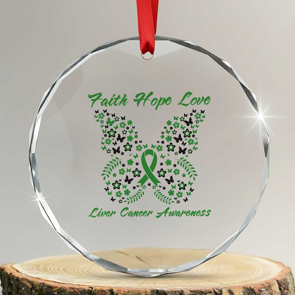 Faith Hope Love Liver Cancer Awareness Crystal Glass Ornament Butterfly Ribbon Floral Gift