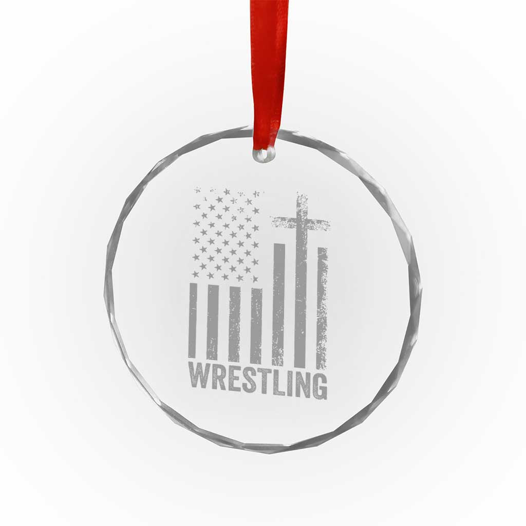 Faith Wrestling Crystal Glass Ornament Christian Wrestler American Flag Cross