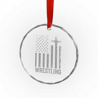 Faith Wrestling Crystal Glass Ornament Christian Wrestler American Flag Cross