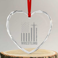Faith Wrestling Heart Crystal Glass Ornament Christian Wrestler American Flag Cross
