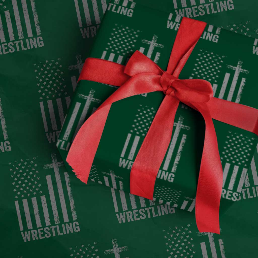 Faith Wrestling Wrapping Paper Roll Christian Wrestler American Flag Cross