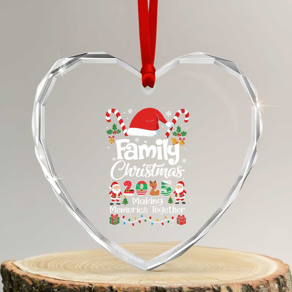 Family Christmas 2025 Heart Crystal Glass Ornament Matching Xmas Squad Santa - Wonder Print Shop