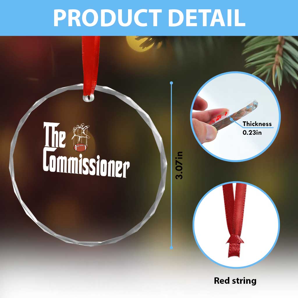 Fantasy Football Commissioner Crystal Glass Ornament Draft Party Commish FFL TS10