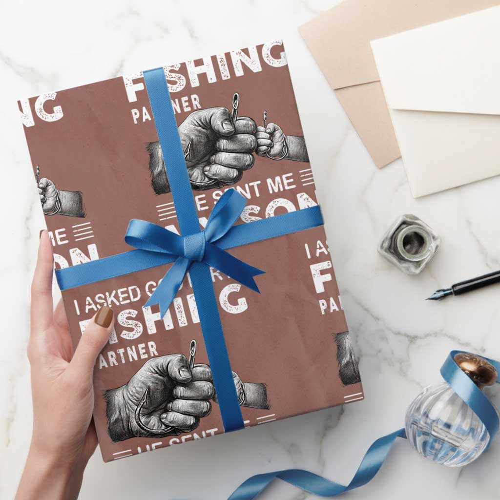 Father And Son Fishing Wrapping Paper Roll Asked God For A Fishing Partner Graphic