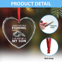 Father And Son Fishing Heart Crystal Glass Ornament Asked God For A Fishing Partner Graphic