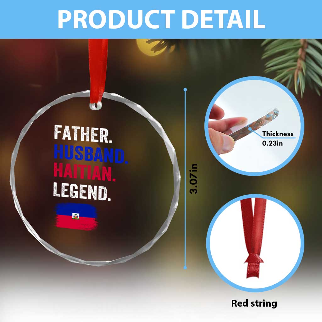 Father Husband Haitian Legend Crystal Glass Ornament Distressed Haiti Flag Dad Gift Father's Day