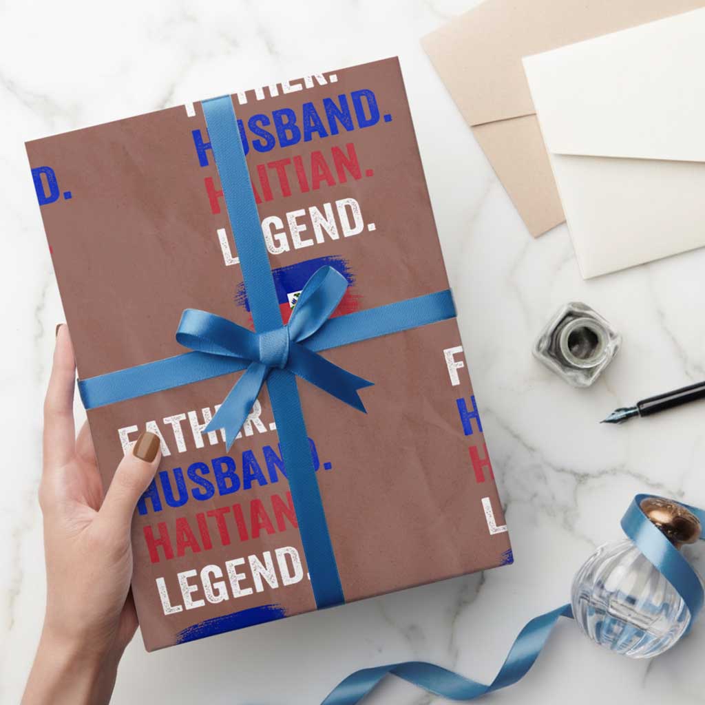 Father Husband Haitian Legend Wrapping Paper Roll Distressed Haiti Flag Dad Gift Father's Day