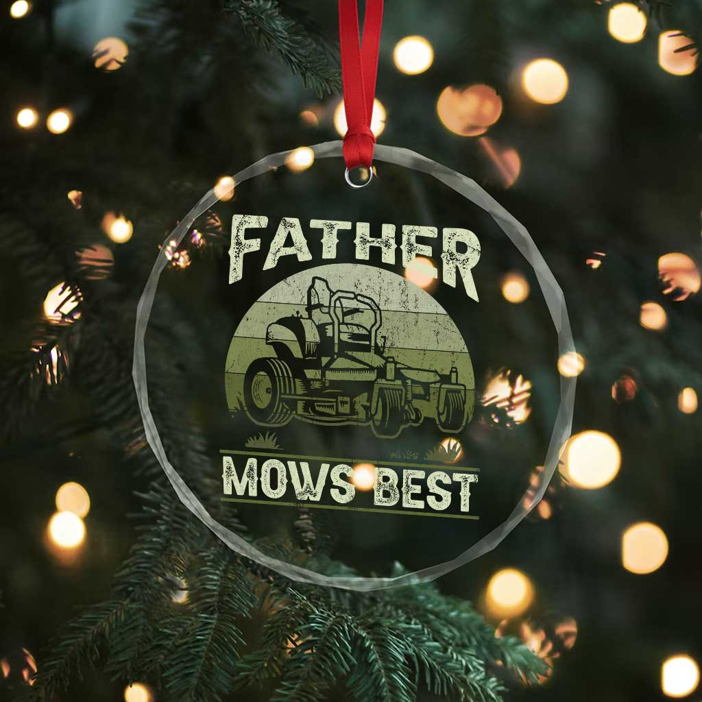 Father Mows Best Crystal Glass Ornament Lawn Mower Mowing Dad Retro Father's Day Gift - Wonder Print Shop