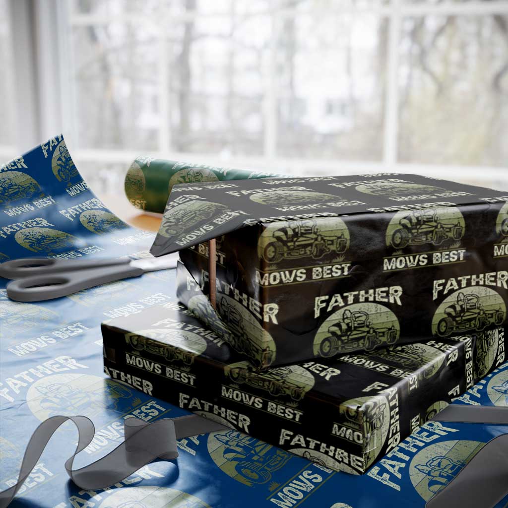 Father Mows Best Wrapping Paper Roll Lawn Mower Mowing Dad Retro Father's Day Gift - Wonder Print Shop