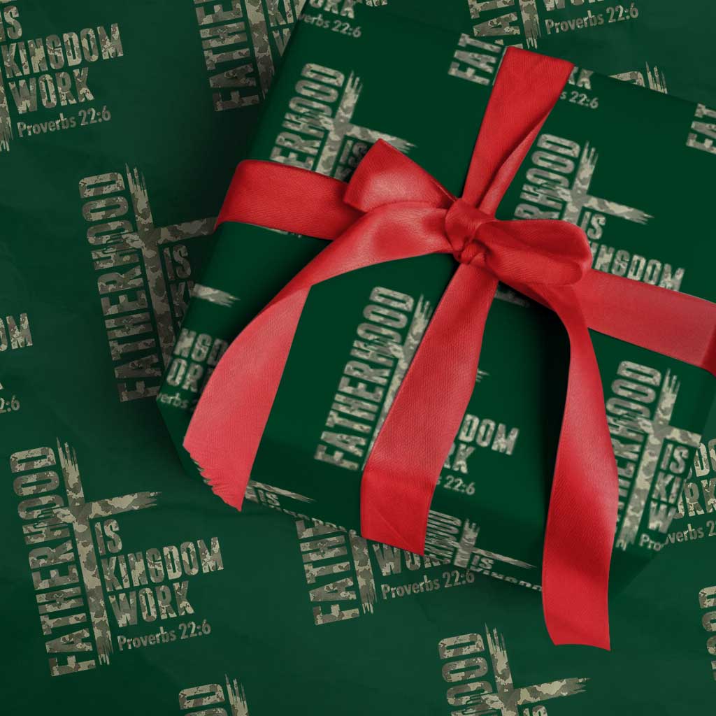 Fatherhood Is Kingdom Work Wrapping Paper Roll Camo Christian Fathers Day Gift