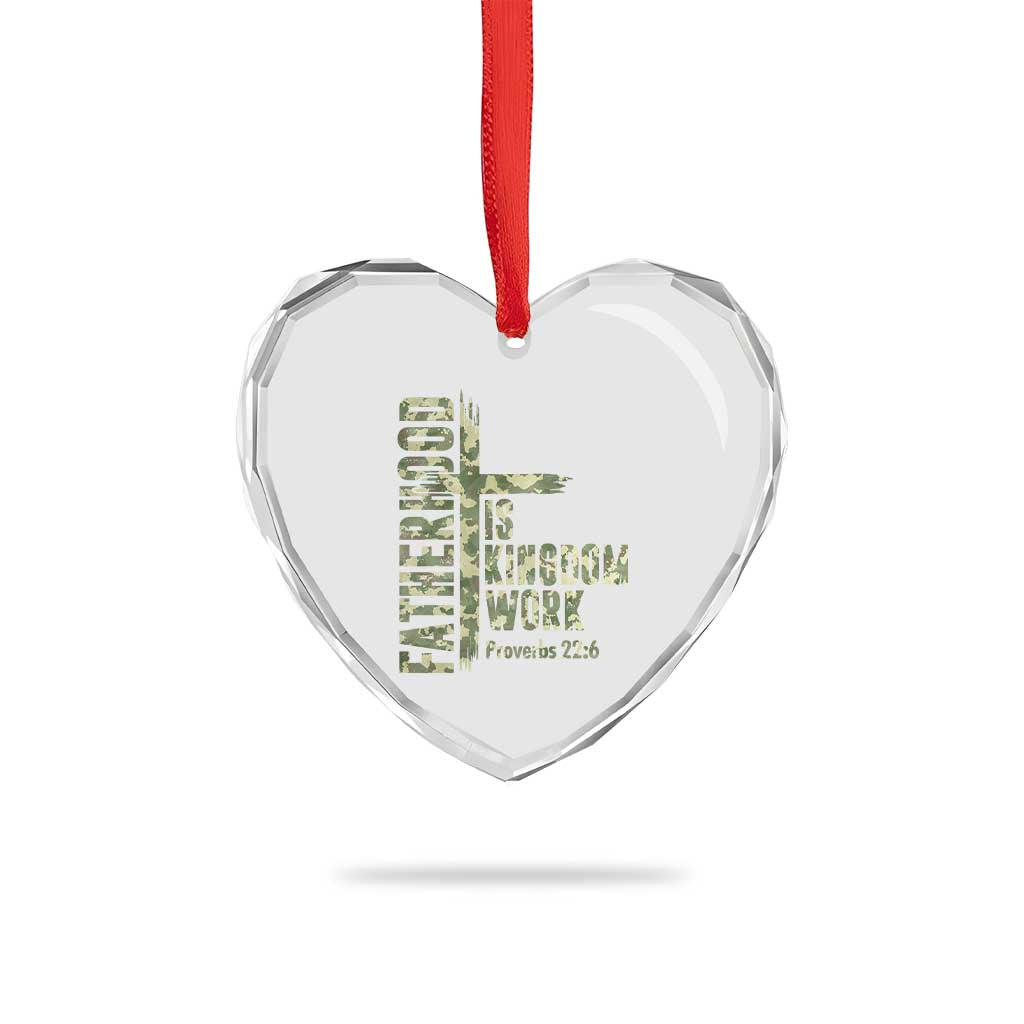Fatherhood Is Kingdom Work Heart Crystal Glass Ornament Camo Christian Fathers Day Gift