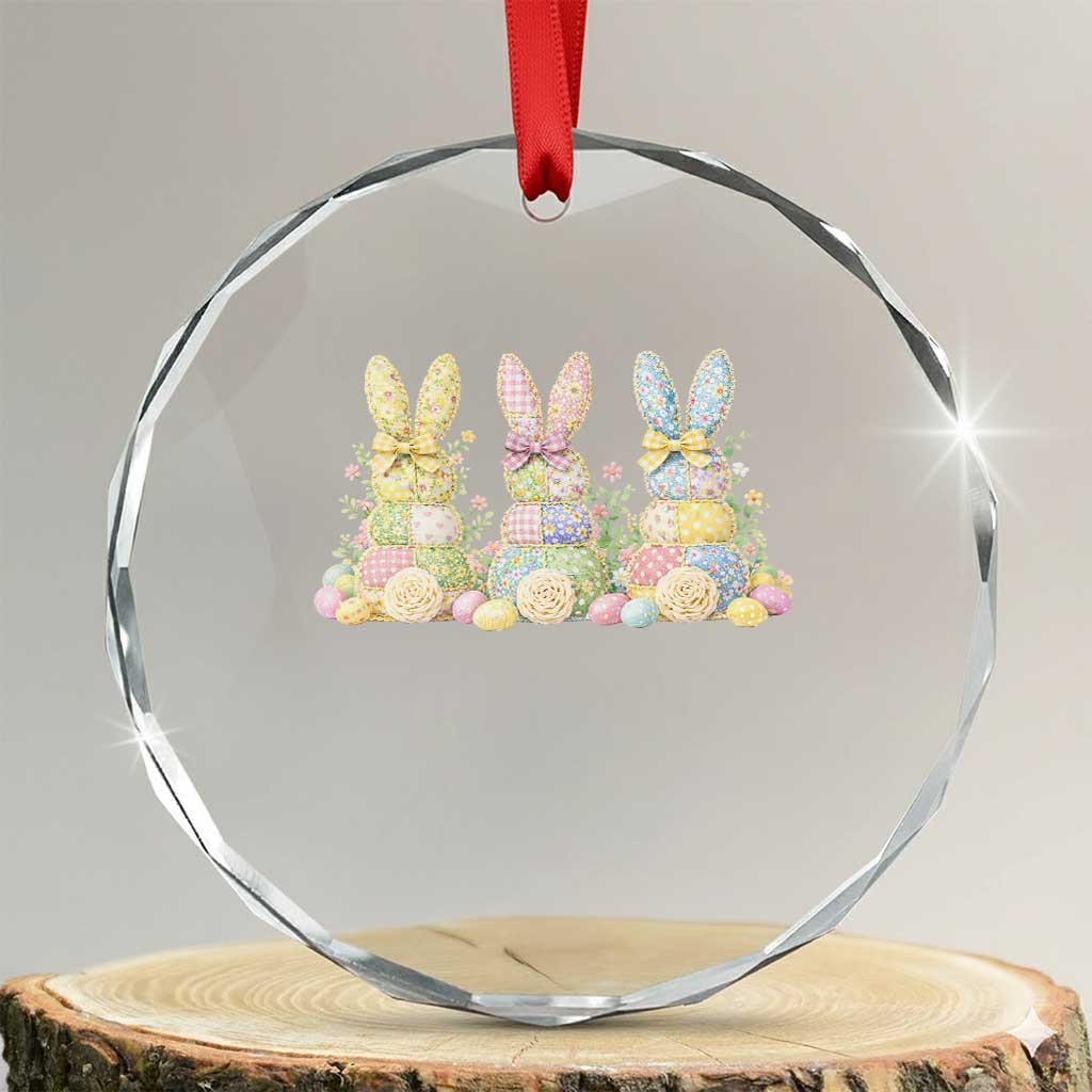 Faux Patchwork Easter Bunny Effect Printed Crystal Glass Ornament Cottagecore Bunny Gift For Women