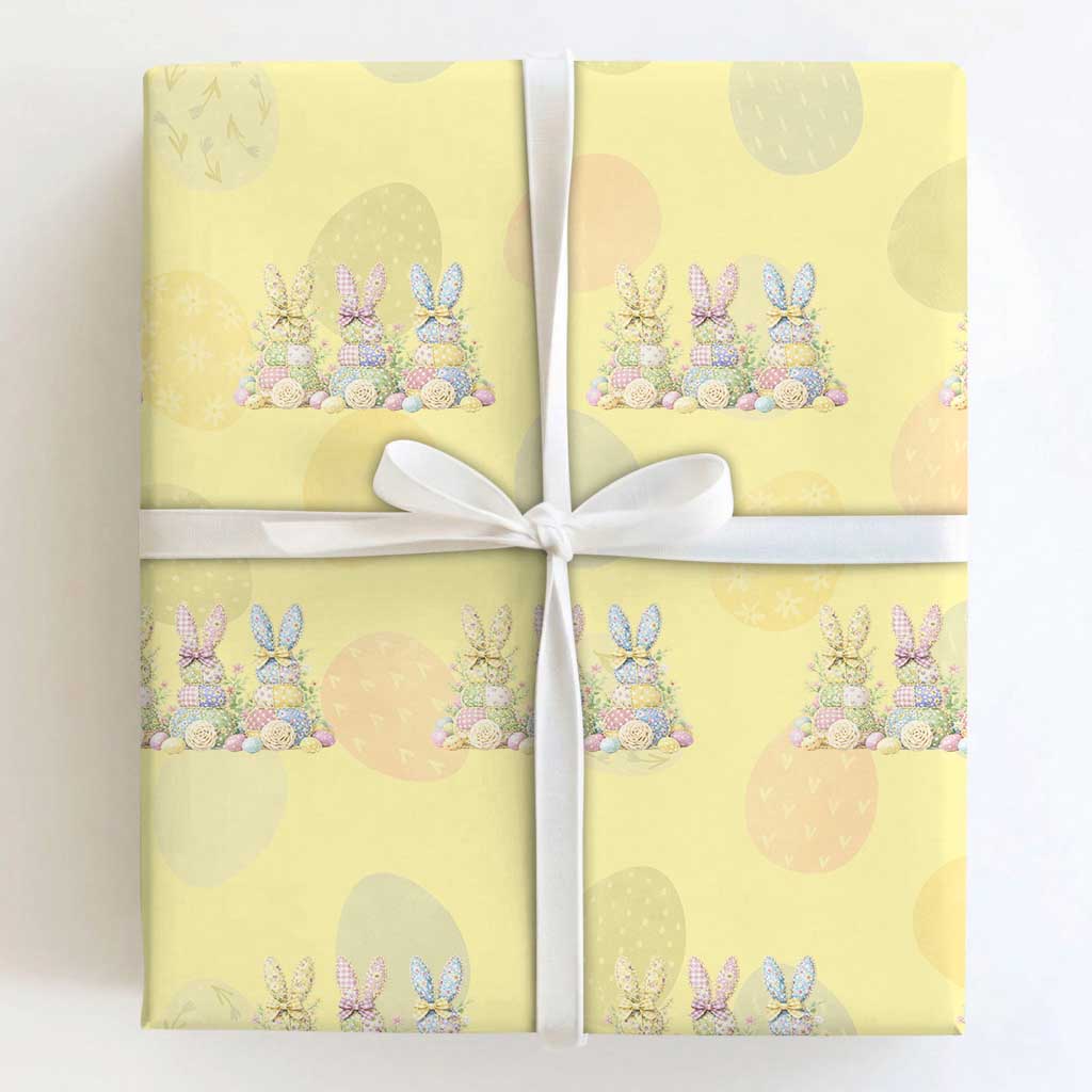Faux Patchwork Easter Bunny Effect Printed Wrapping Paper Roll Cottagecore Bunny Gift For Women