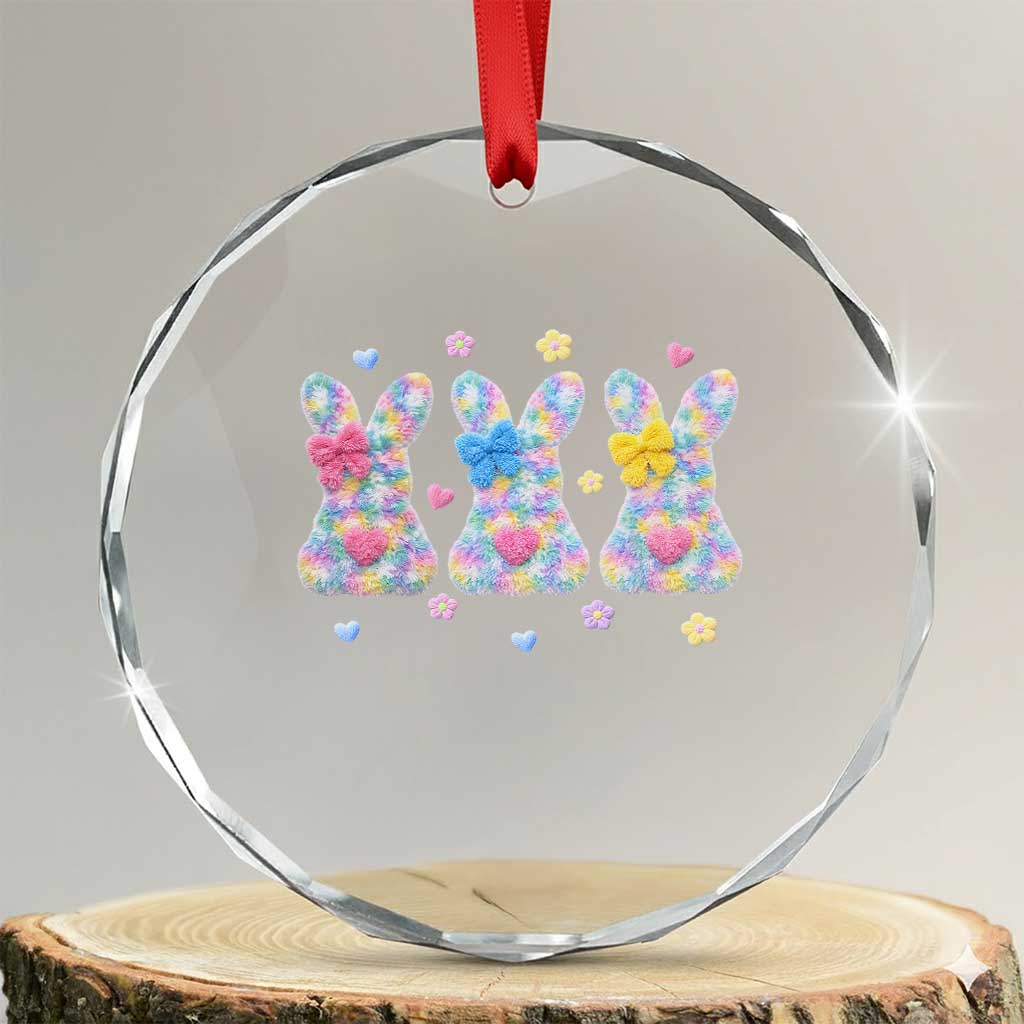 Faux Yarn Easter Bunny Effect Printed Crystal Glass Ornament Coquette Aesthetic Gift