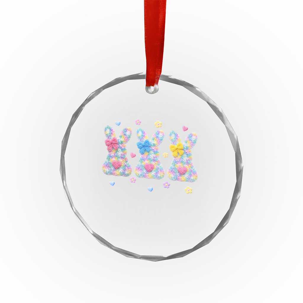 Faux Yarn Easter Bunny Effect Printed Crystal Glass Ornament Coquette Aesthetic Gift