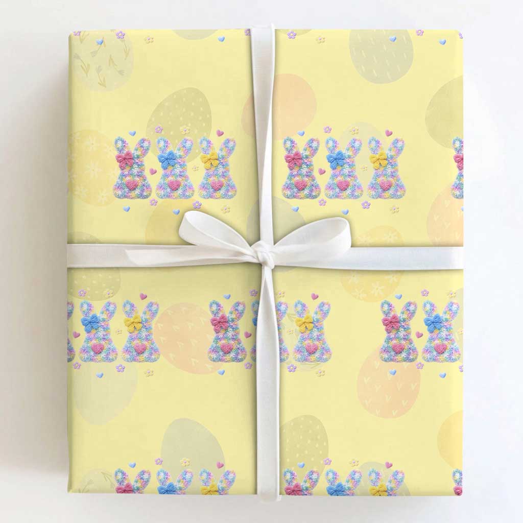 Faux Yarn Easter Bunny Effect Printed Wrapping Paper Roll Coquette Aesthetic Gift