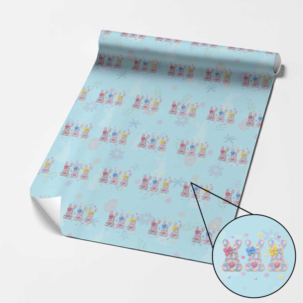 Faux Yarn Easter Bunny Effect Printed Wrapping Paper Roll Coquette Aesthetic Gift