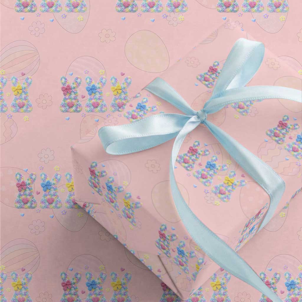 Faux Yarn Easter Bunny Effect Printed Wrapping Paper Roll Coquette Aesthetic Gift