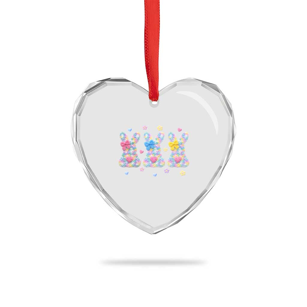 Faux Yarn Easter Bunny Effect Printed Heart Crystal Glass Ornament Coquette Aesthetic Gift
