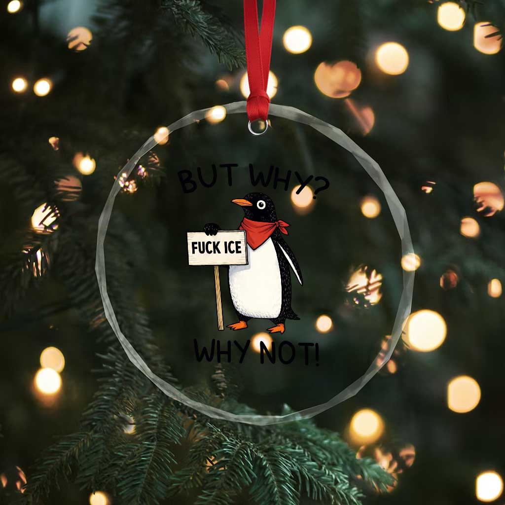 Fck ICE Crystal Glass Ornament Nihilist Penguin Anti-Government Meme