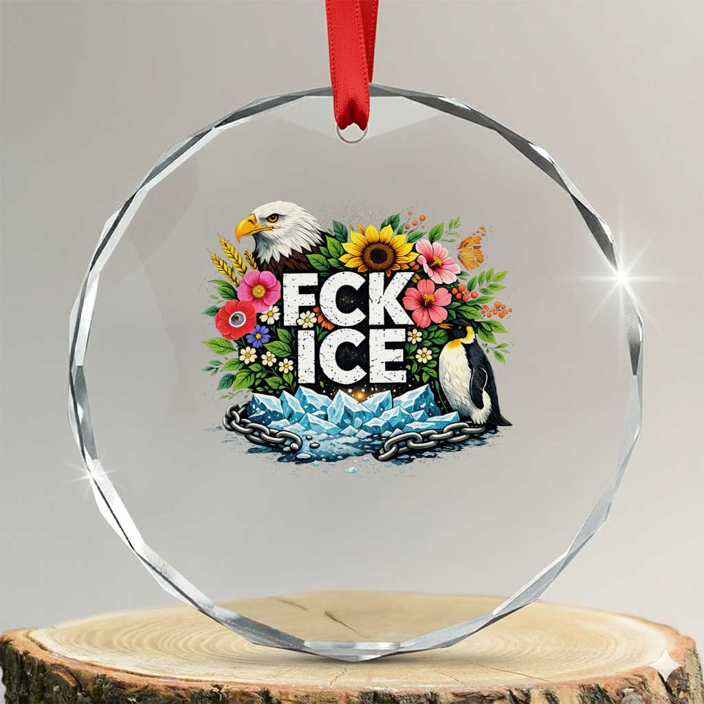 Fck Ice Crystal Glass Ornament Retro Floral FDT Protest Satirical Graphic