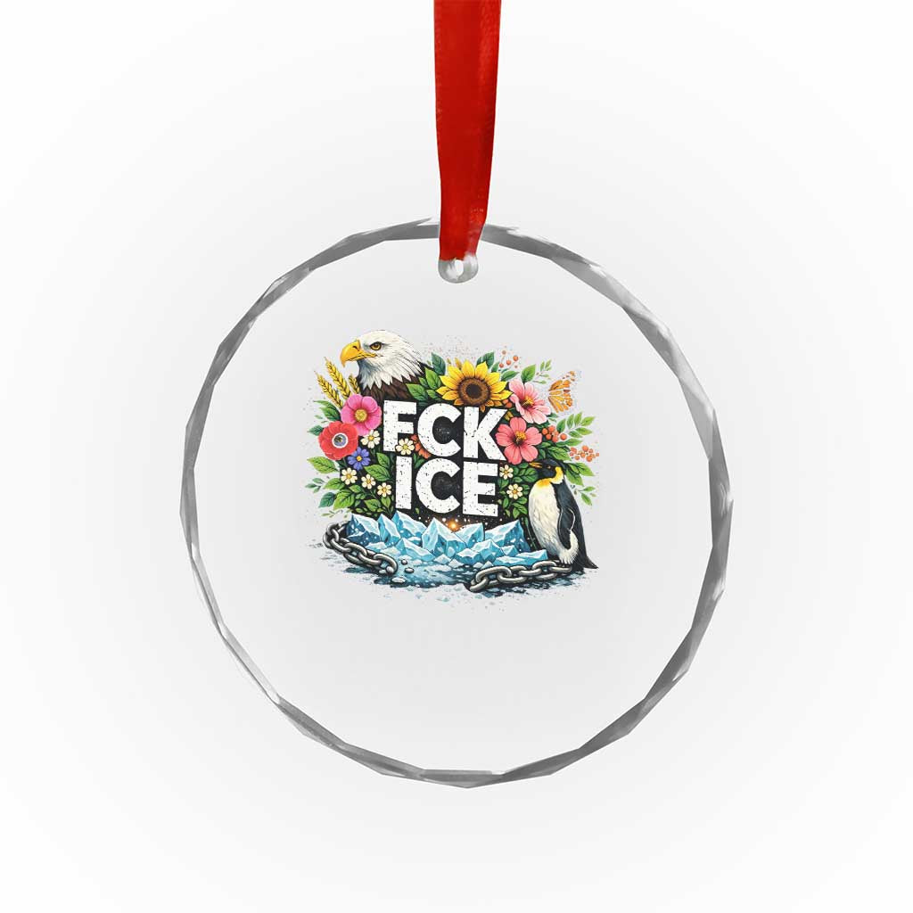 Fck Ice Crystal Glass Ornament Retro Floral FDT Protest Satirical Graphic