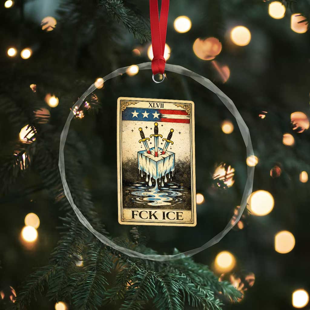 Fck Ice Crystal Glass Ornament Retro Tarot Card FDT Protest Satirical Graphic