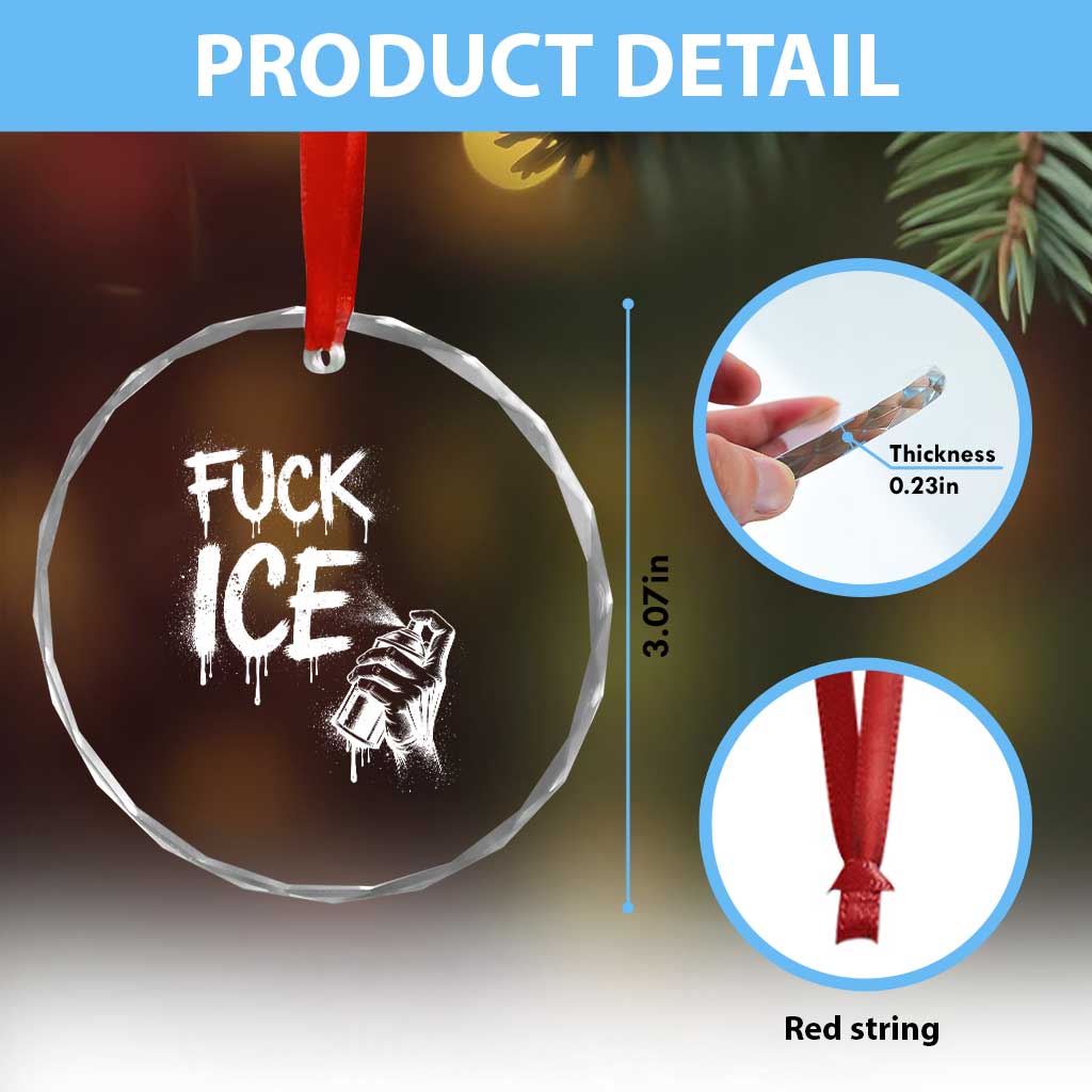 Fck Ice Crystal Glass Ornament Vintage Graffiti No Human is Illegal