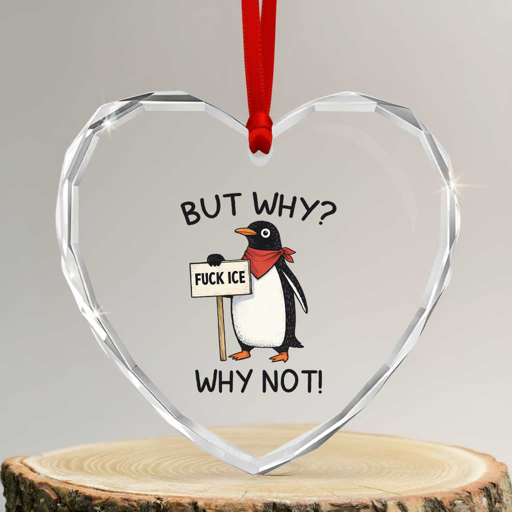 Fck ICE Heart Crystal Glass Ornament Nihilist Penguin Anti-Government Meme