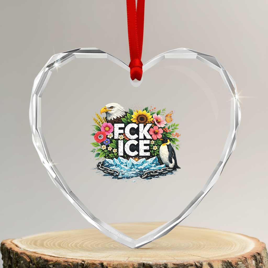 Fck Ice Heart Crystal Glass Ornament Retro Floral FDT Protest Satirical Graphic