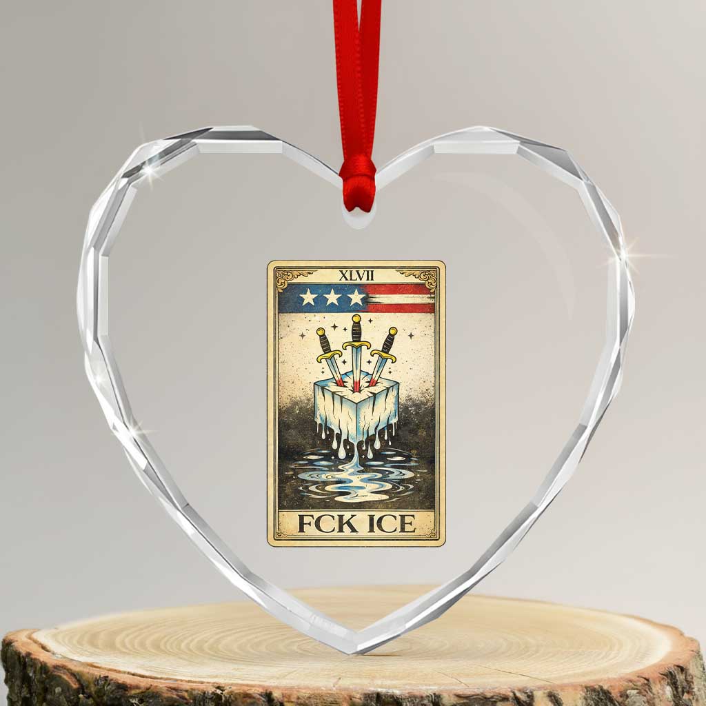 Fck Ice Heart Crystal Glass Ornament Retro Tarot Card FDT Protest Satirical Graphic