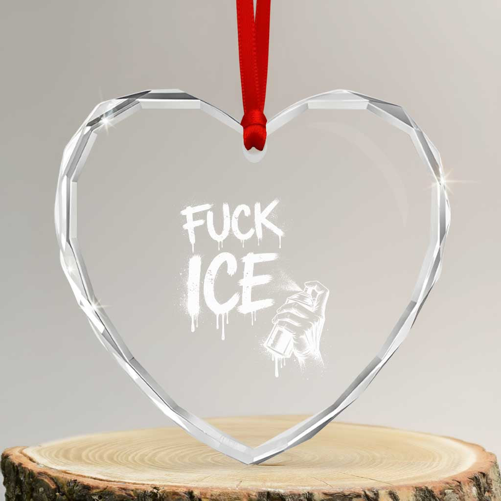 Fck Ice Heart Crystal Glass Ornament Vintage Graffiti No Human is Illegal