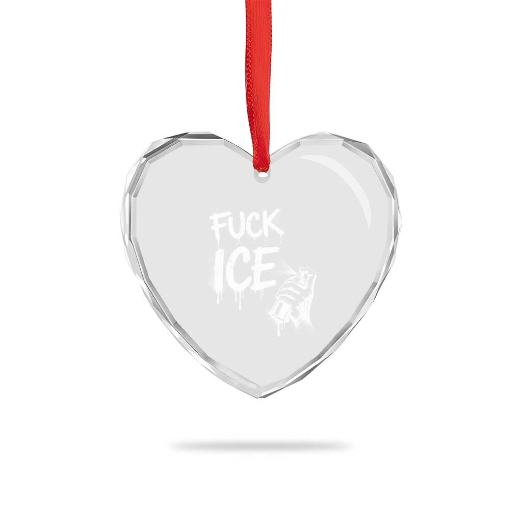 Fck Ice Heart Crystal Glass Ornament Vintage Graffiti No Human is Illegal