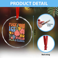Fck Ice No Human Is Illegal Crystal Glass Ornament Immigration Rights Protest Rertro Floral