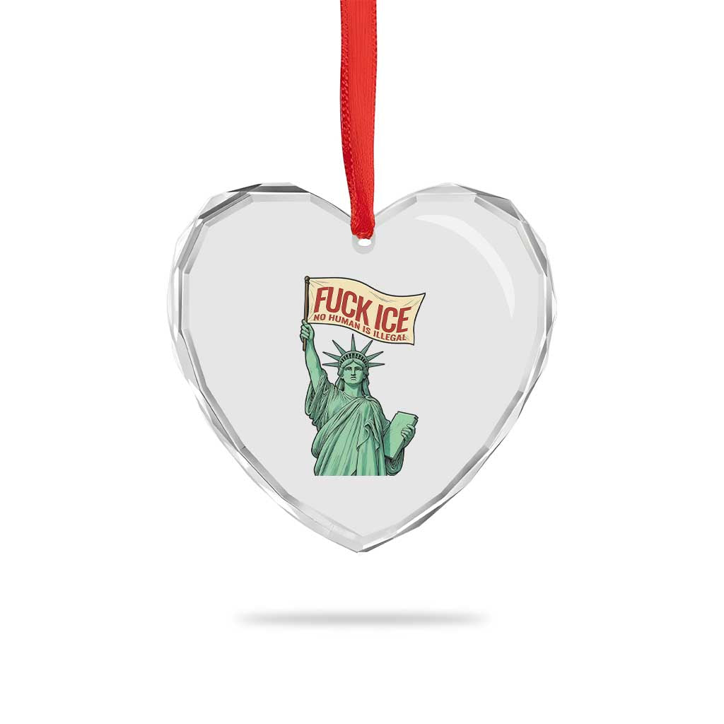 Fck Ice No Human Is Illegal Heart Crystal Glass Ornament Statue of Liberty Anti ICE Immigration Human Rights Protest
