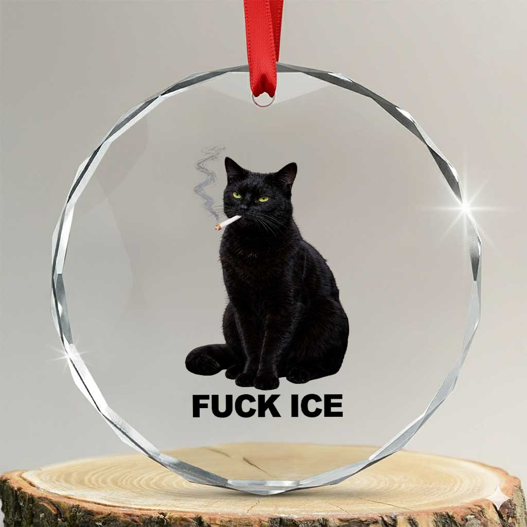 Fck Ice Smoking Cat Crystal Glass Ornament Subtle FDT Black Cat Meme