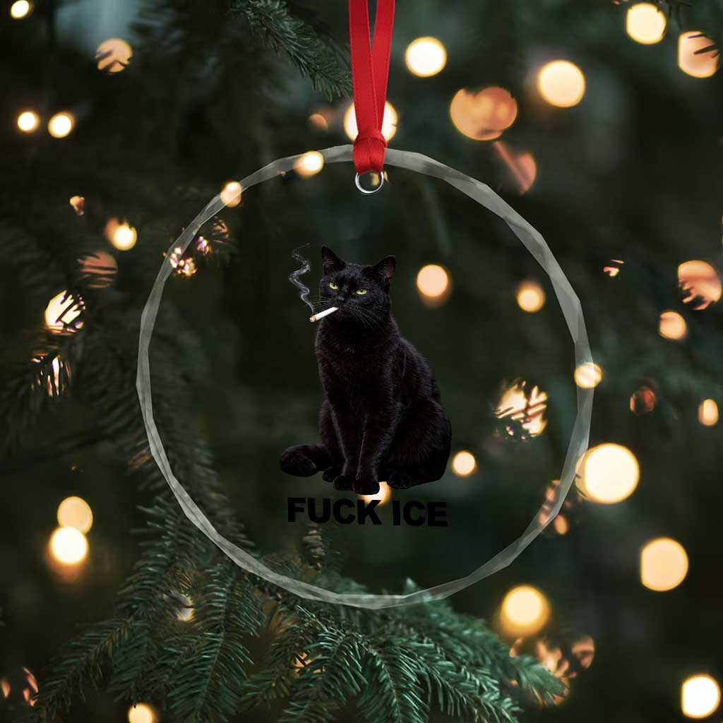 Fck Ice Smoking Cat Crystal Glass Ornament Subtle FDT Black Cat Meme