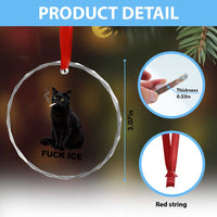 Fck Ice Smoking Cat Crystal Glass Ornament Subtle FDT Black Cat Meme