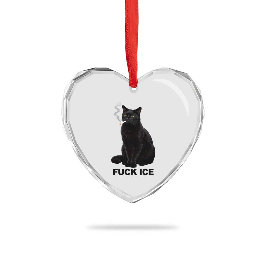 Fck Ice Smoking Cat Heart Crystal Glass Ornament Subtle FDT Black Cat Meme