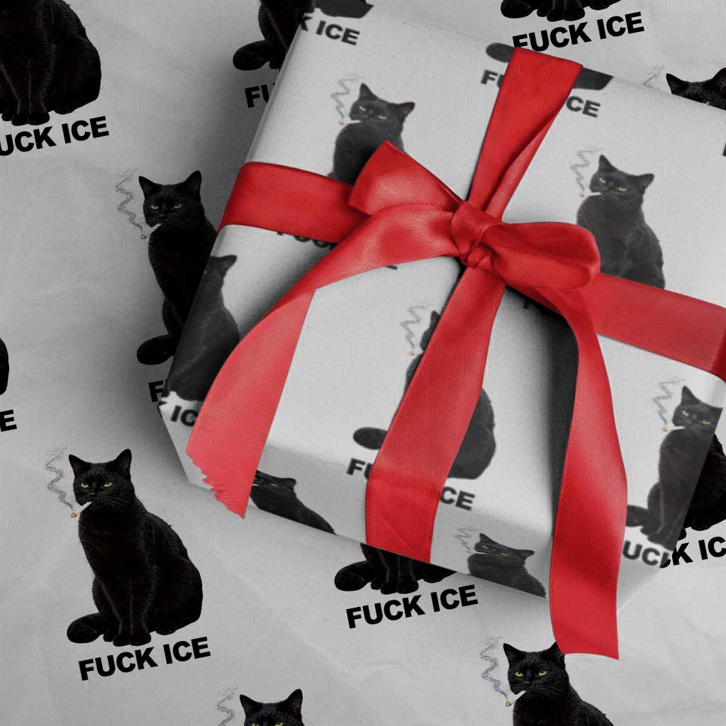 Fck Ice Smoking Cat Wrapping Paper Roll Subtle FDT Black Cat Meme