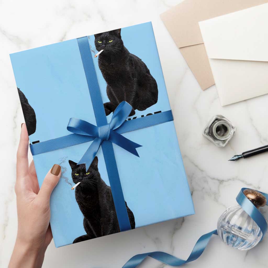 Fck Ice Smoking Cat Wrapping Paper Roll Subtle FDT Black Cat Meme