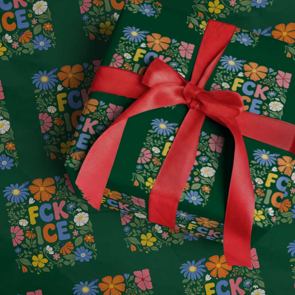 Fck Ice Wrapping Paper Roll Funny Boho Floral Resist Retro Pro Immigration