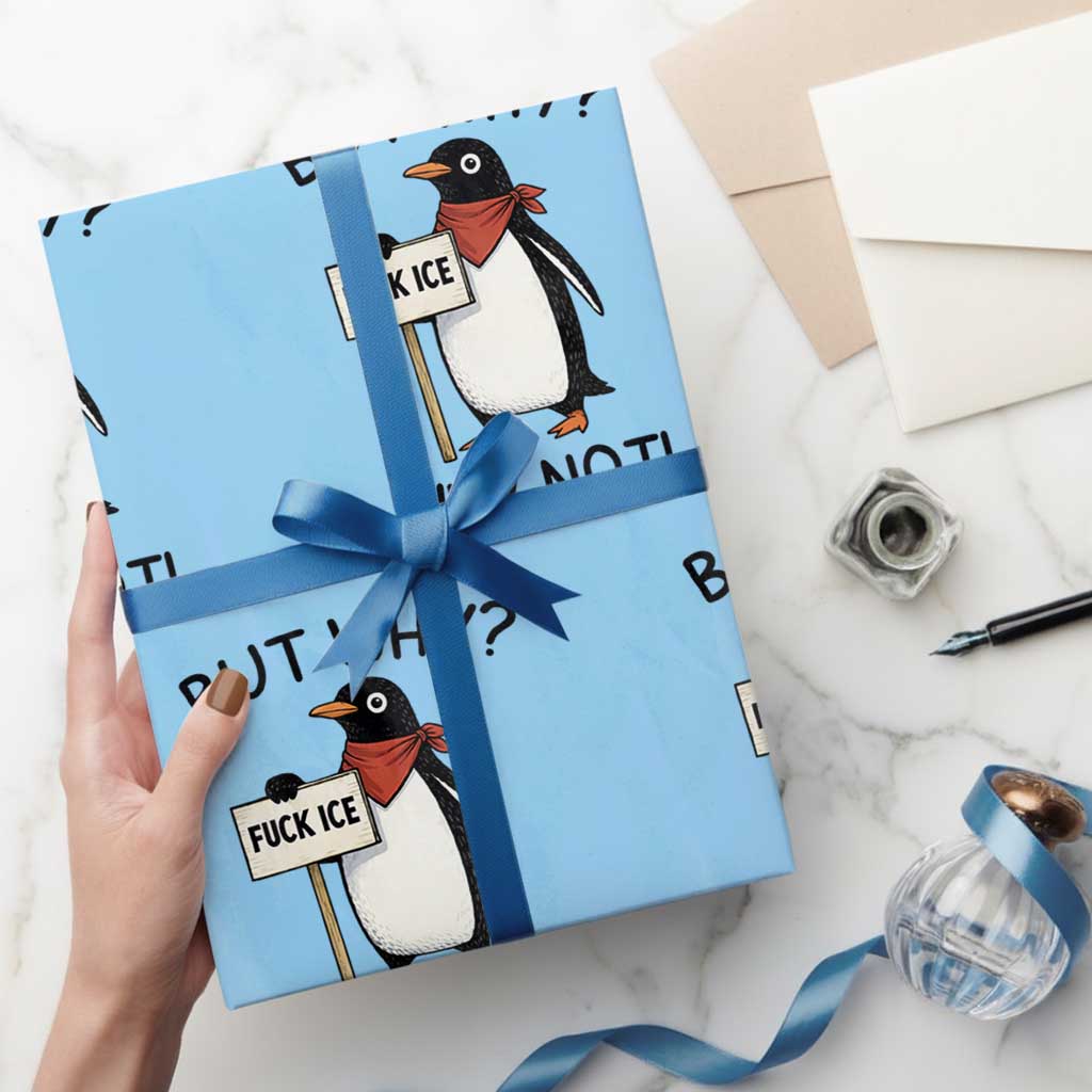 Fck ICE Wrapping Paper Roll Nihilist Penguin Anti-Government Meme