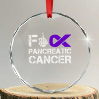 Fck Pancreatic Cancer Crystal Glass Ornament Purple Ribbon Skeleton Hand Graphic