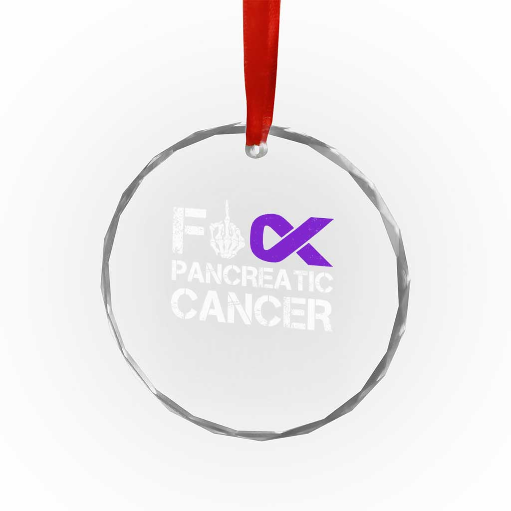 Fck Pancreatic Cancer Crystal Glass Ornament Purple Ribbon Skeleton Hand Graphic