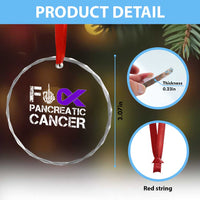 Fck Pancreatic Cancer Crystal Glass Ornament Purple Ribbon Skeleton Hand Graphic