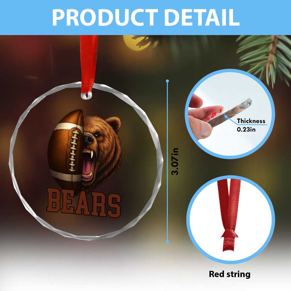 Fear The Bear Football Crystal Glass Ornament Game Day Sports Fan Gift - Wonder Print Shop
