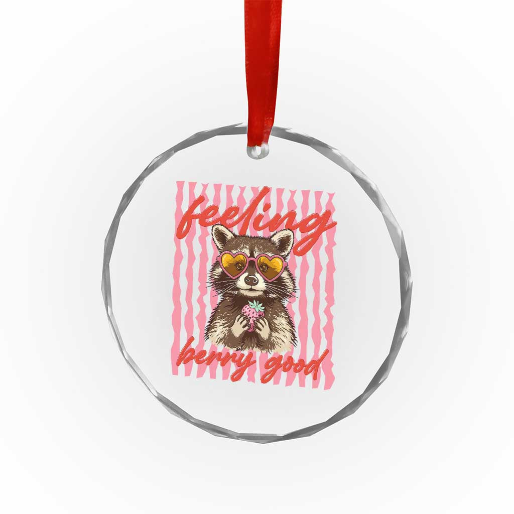 Feeling Berry Good Crystal Glass Ornament Funny Raccoon Strawberry Summer Vibes
